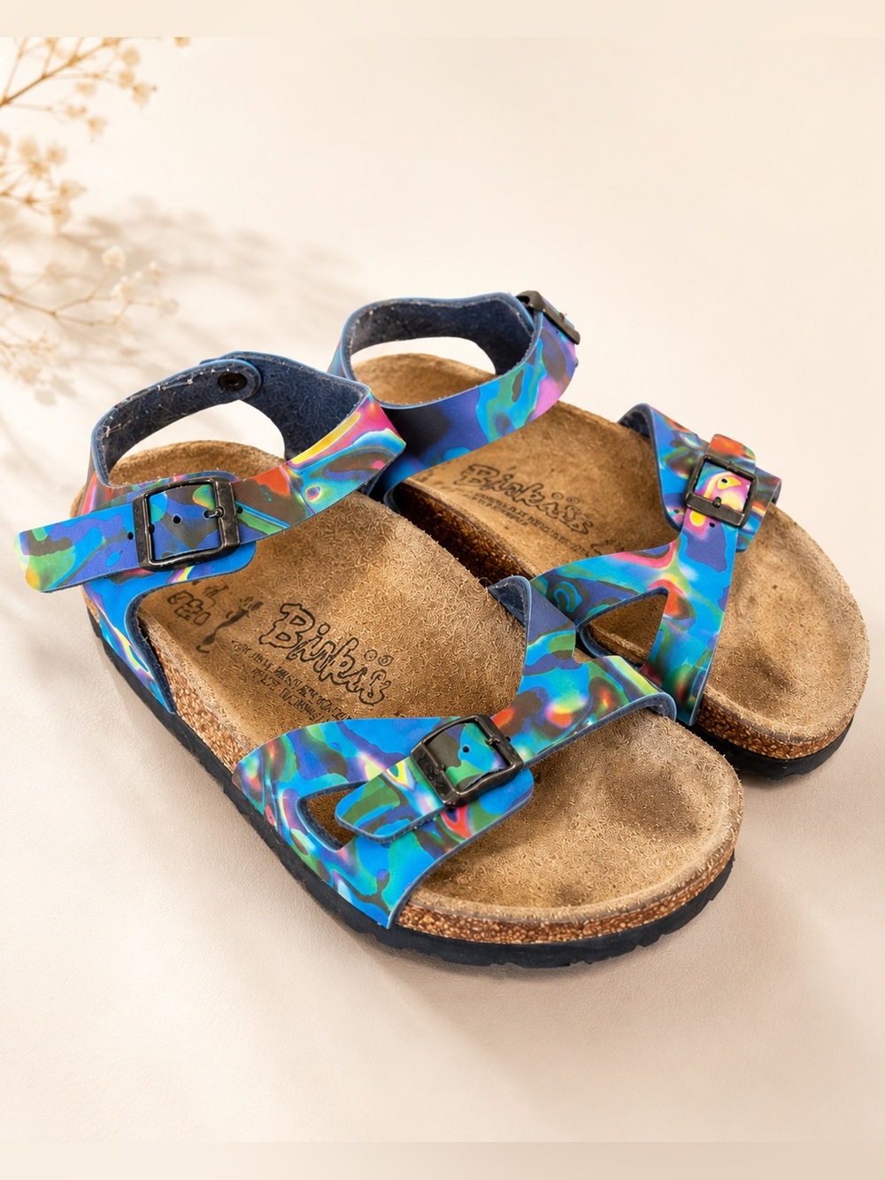 Birki’s by Birkenstock Colorful Abstract Cork Sandals Y2K Kids Size 34